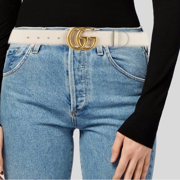 AUTHENTIC Gucci GG Marmont Wide Belt White Ivory Leather main image 13